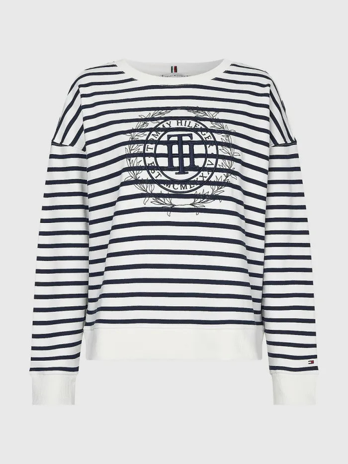 Tommy Hilfiger Crest Stripe Relaxed Sweatshirt Breton StpEcru Desert Sky Womens Sweatshirts and Hoodies Gift 4 You