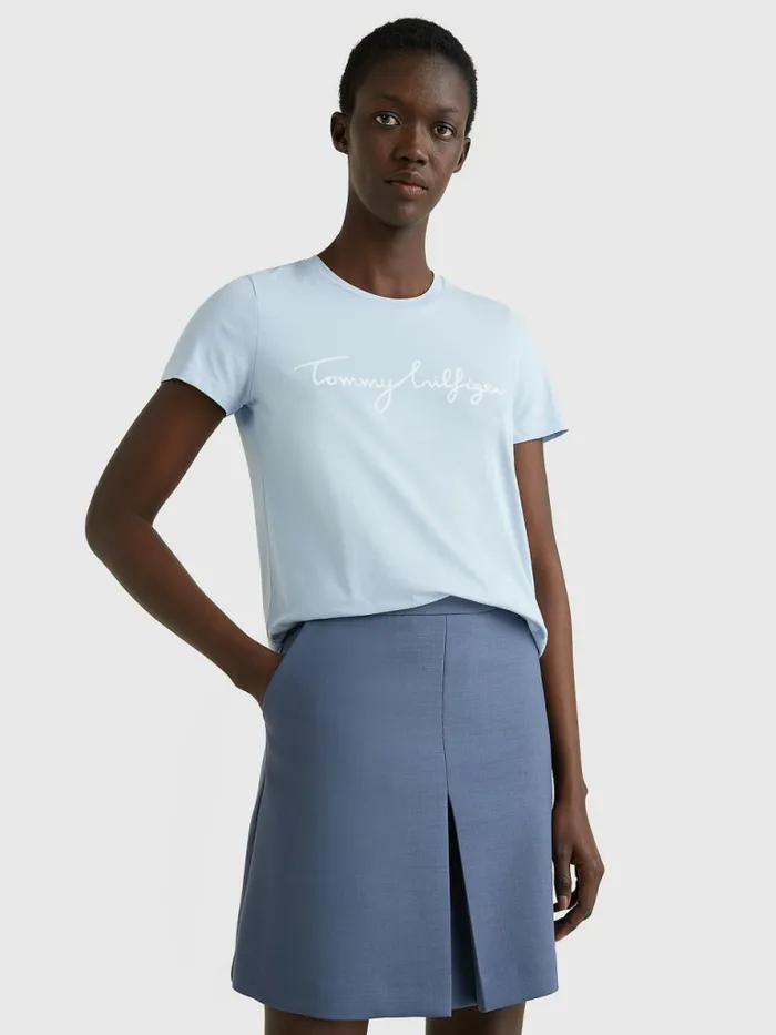 Tommy Hilfiger Crew Neck Graphic Signature Logo TShirt Breezy Blue Womens TShirts For Sale Tommy Hilfiger Crew Neck Graphic Signature Logo TShirt Breezy Blue Womens TShirts For Sale