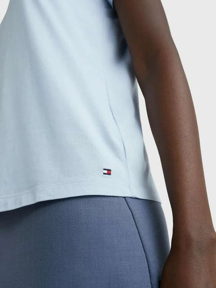 Tommy Hilfiger Crew Neck Graphic Signature Logo TShirt Breezy Blue Womens TShirts For Sale