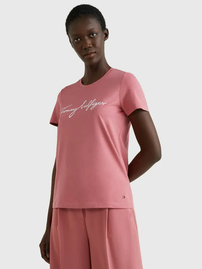 Tommy Hilfiger Crew Neck Graphic Signature Logo TShirt English Pink Womens TShirts On Sale Tommy Hilfiger Crew Neck Graphic Signature Logo TShirt English Pink Womens TShirts On Sale