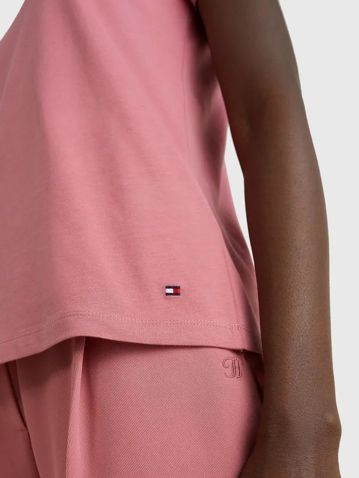 Tommy Hilfiger Crew Neck Graphic Signature Logo TShirt English Pink Womens TShirts On Sale