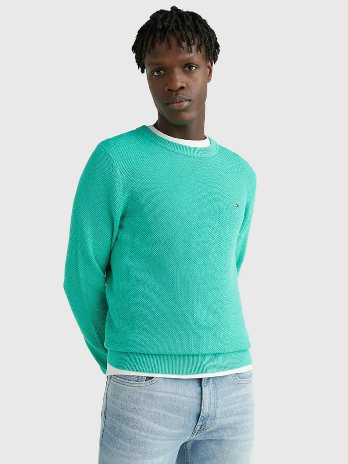 Tommy Hilfiger Crew Neck Jumper Aloha Green Mens Knitwear Cheap On Sale