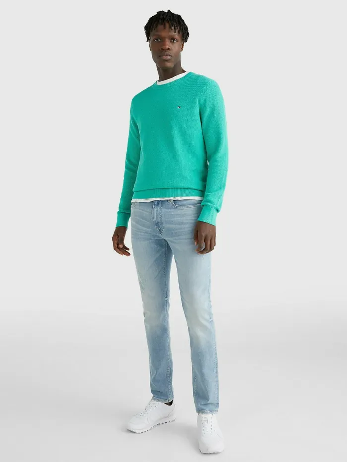 Tommy Hilfiger Crew Neck Jumper Aloha Green Mens Knitwear Cheap On Sale