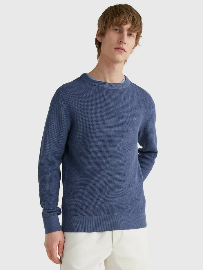 Tommy Hilfiger Crew Neck Jumper Faded Indigo Mens Knitwear Online