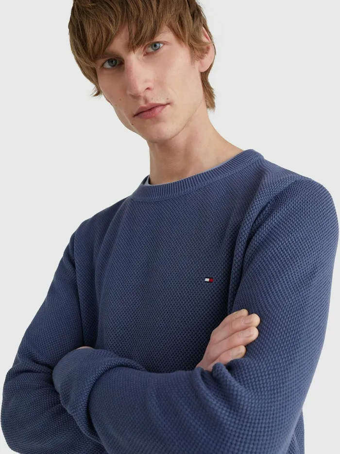 Tommy Hilfiger Crew Neck Jumper Faded Indigo Mens Knitwear Online