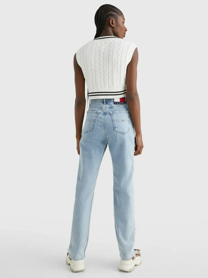 Tommy Hilfiger Cropped Cable Knit Vest Ecru Womens Knitwear Sale
