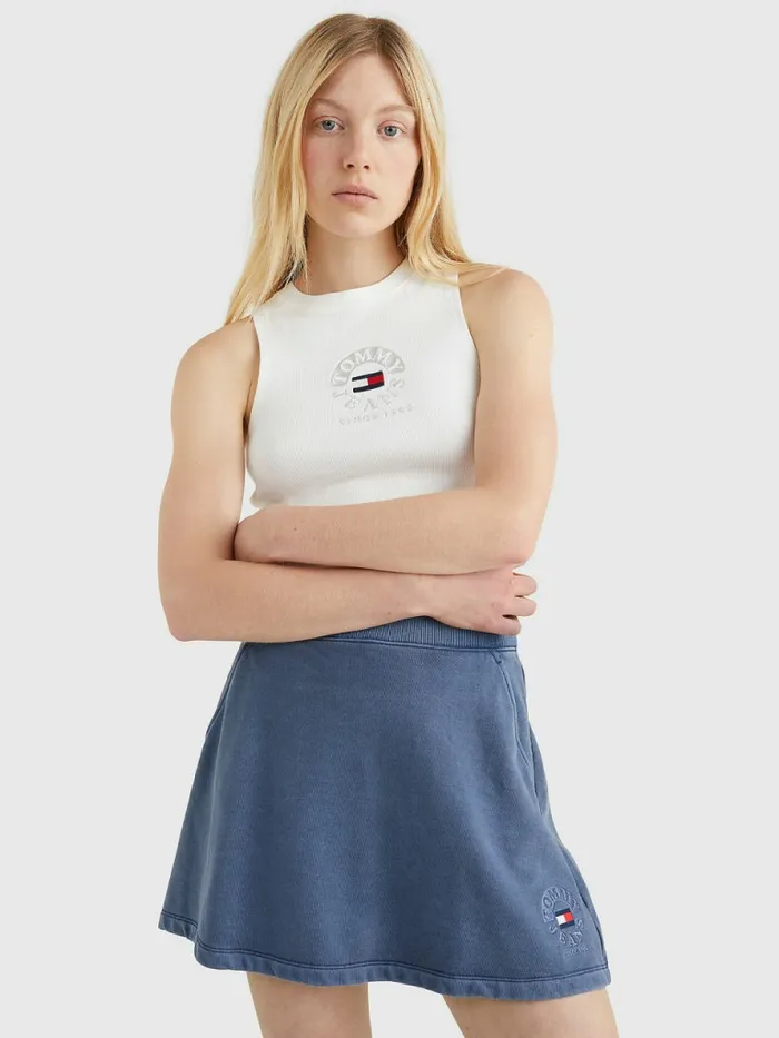 Tommy Hilfiger Cropped Logo Tank Top Ecru Womens TShirts On Sale