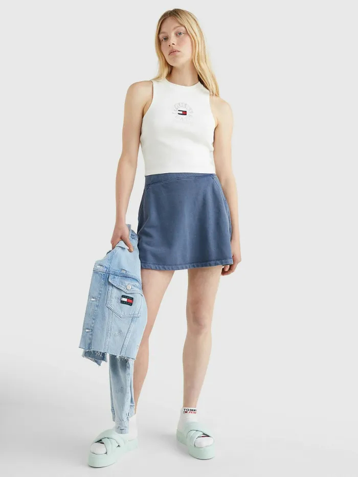 Tommy Hilfiger Cropped Logo Tank Top Ecru Womens TShirts On Sale