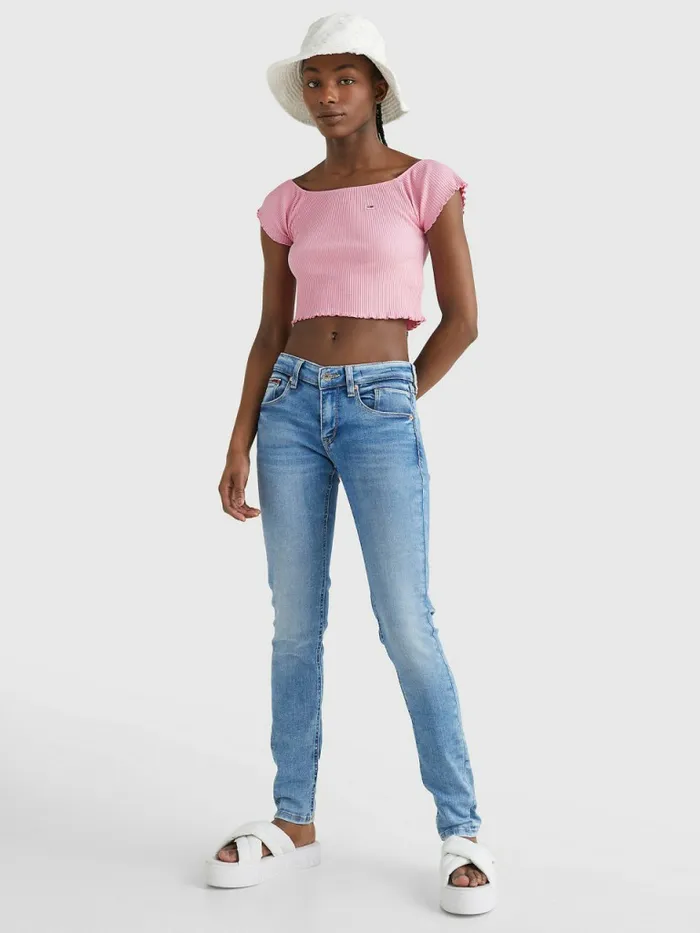 Tommy Hilfiger Cropped OffTheShoulder TShirt Fresh Pink Womens TShirts Cheap On Sale