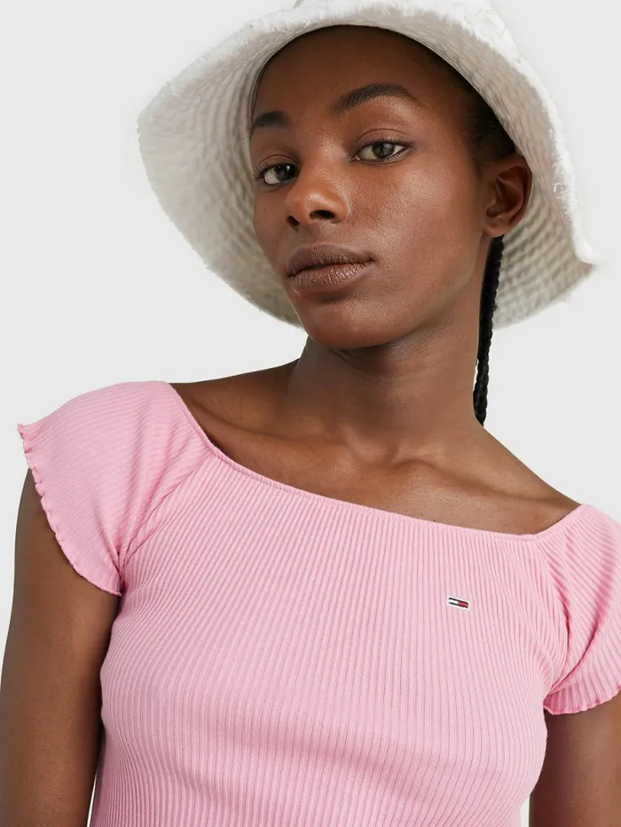 Tommy Hilfiger Cropped OffTheShoulder TShirt Fresh Pink Womens TShirts Cheap On Sale