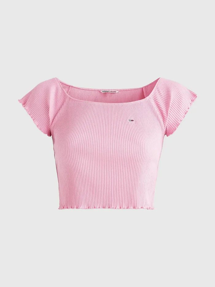 Tommy Hilfiger Cropped OffTheShoulder TShirt Fresh Pink Womens TShirts Cheap On Sale