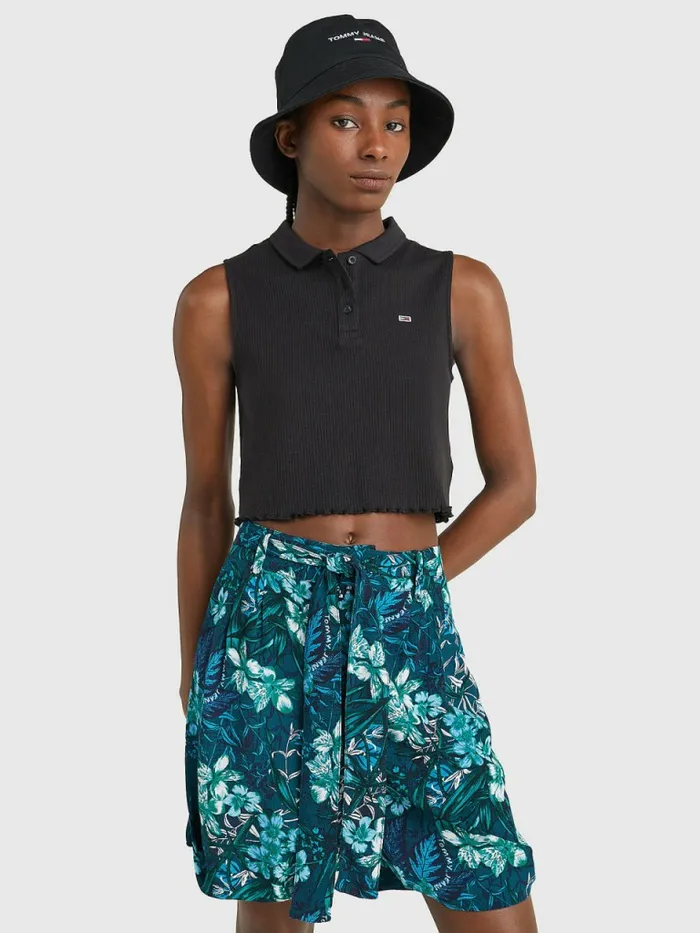 Tommy Hilfiger Cropped Sleeveless Rib Polo Black Womens Polo Shirts Sale