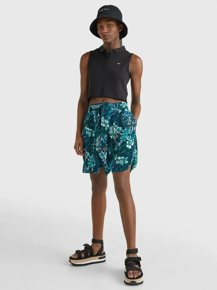 Tommy Hilfiger Cropped Sleeveless Rib Polo Black Womens Polo Shirts Sale