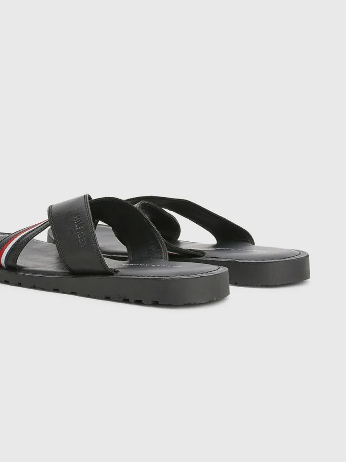 Tommy Hilfiger Crossover Strap Sandals Black Mens Sandals Sliders and Flip Flops Cheap On Sale