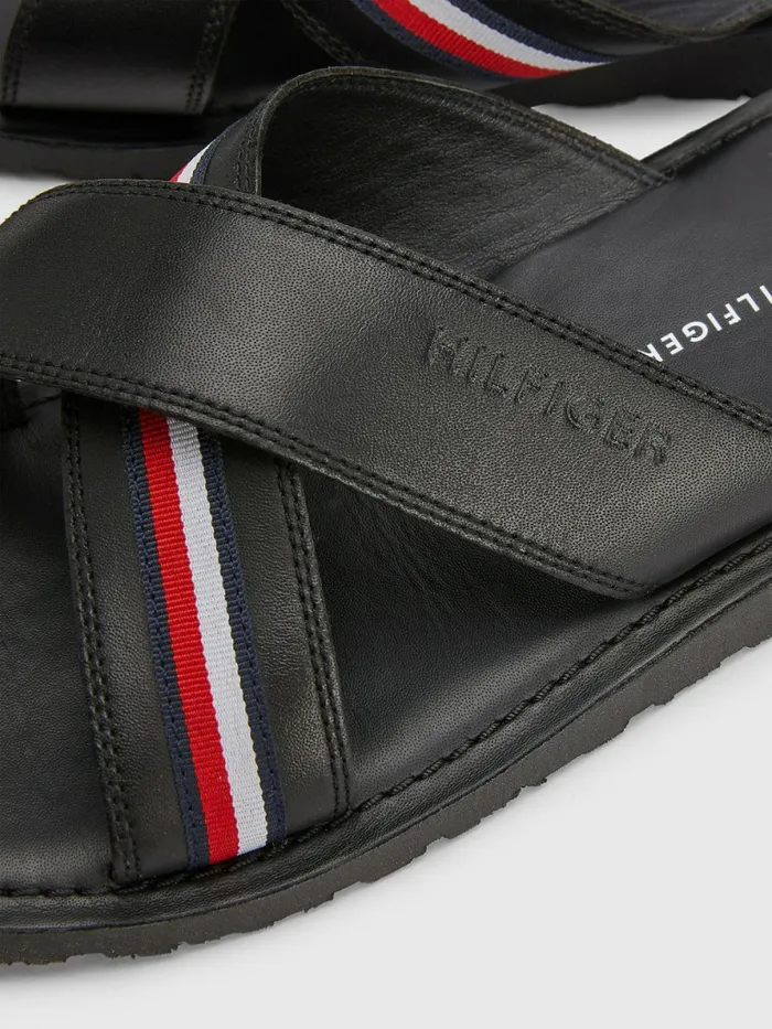 Tommy Hilfiger Crossover Strap Sandals Black Mens Sandals Sliders and Flip Flops Cheap On Sale