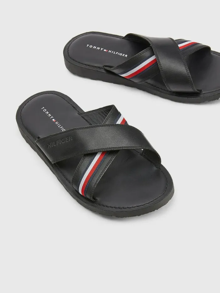 Tommy Hilfiger Crossover Strap Sandals Black Mens Sandals Sliders and Flip Flops Cheap On Sale