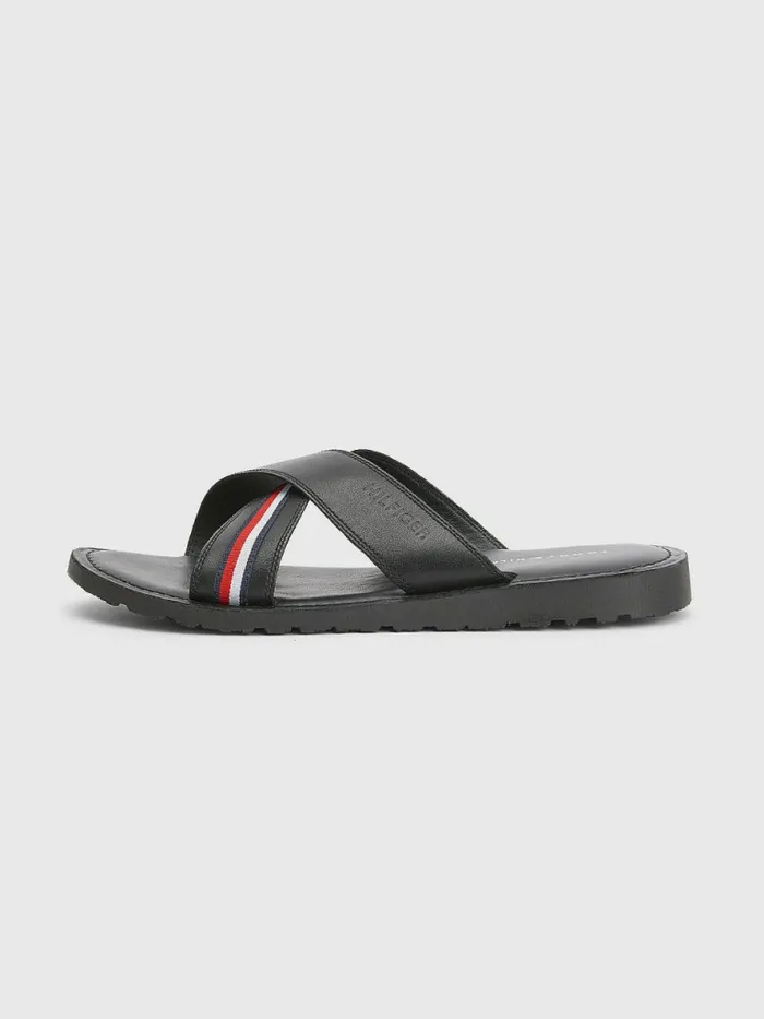 Tommy Hilfiger Crossover Strap Sandals Black Mens Sandals Sliders and Flip Flops Cheap On Sale