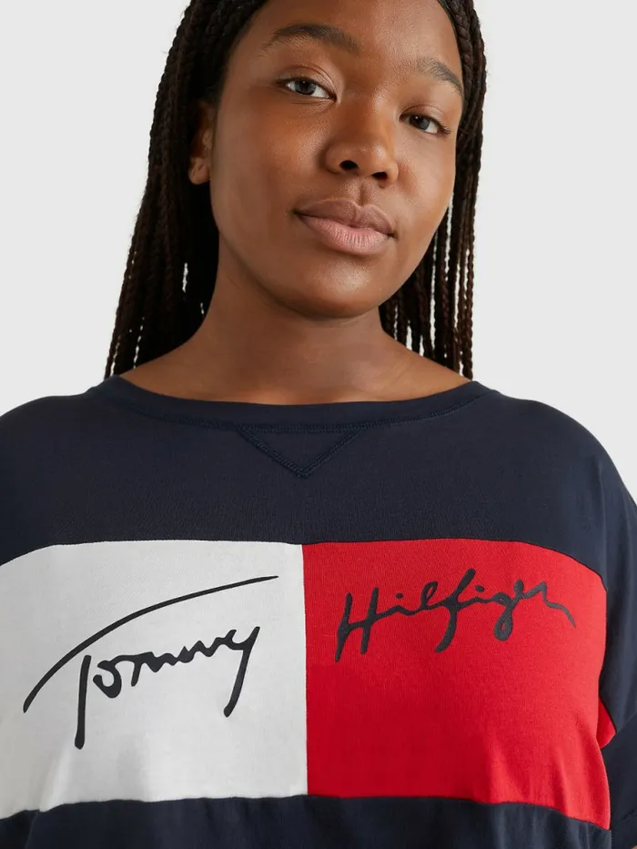 Tommy Hilfiger Curve ColourBlocked Cropped TShirt Desert Sky Womens Curve Fashion