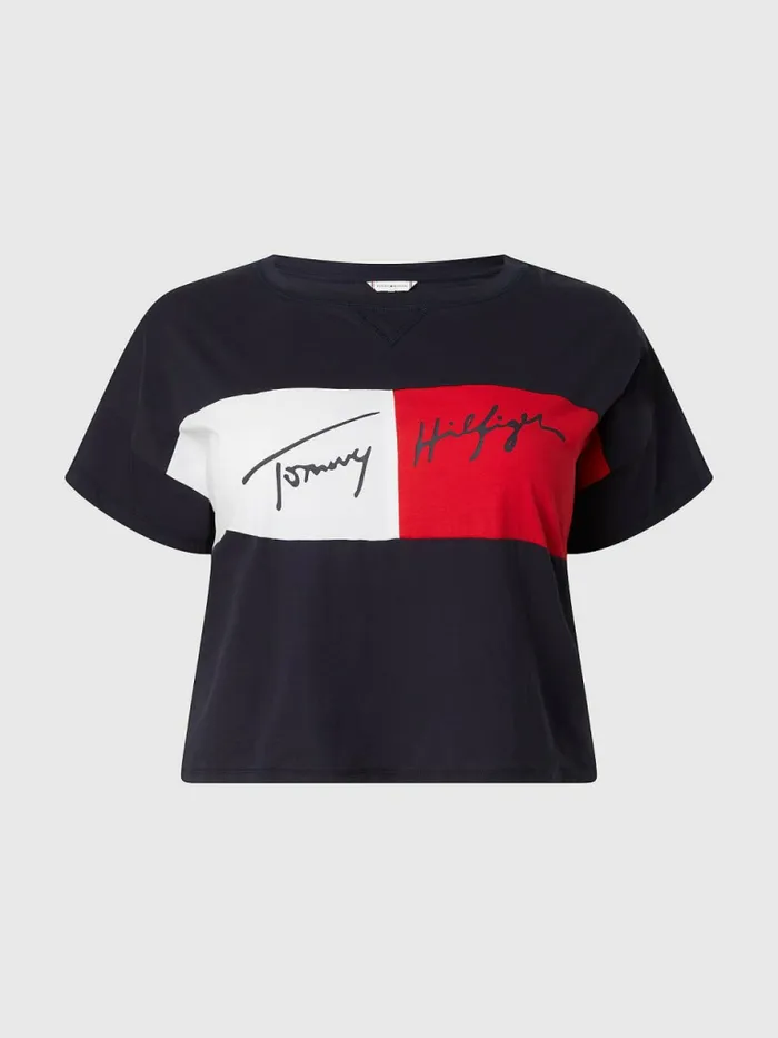 Tommy Hilfiger Curve ColourBlocked Cropped TShirt Desert Sky Womens Curve Fashion