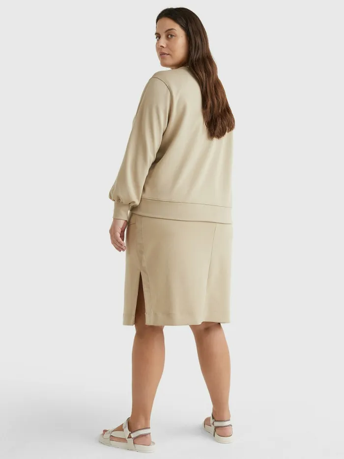 Tommy Hilfiger Curve Crest Embroidery Relaxed Sweatshirt Beige Womens Sweatshirts and Hoodies Cheap On Sale