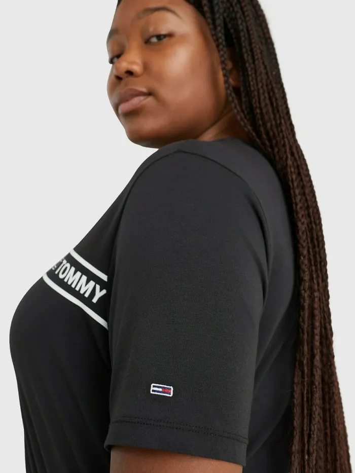 Tommy Hilfiger Curve Cut Out Logo Tape Bodysuit Black Womens Curve Fashion