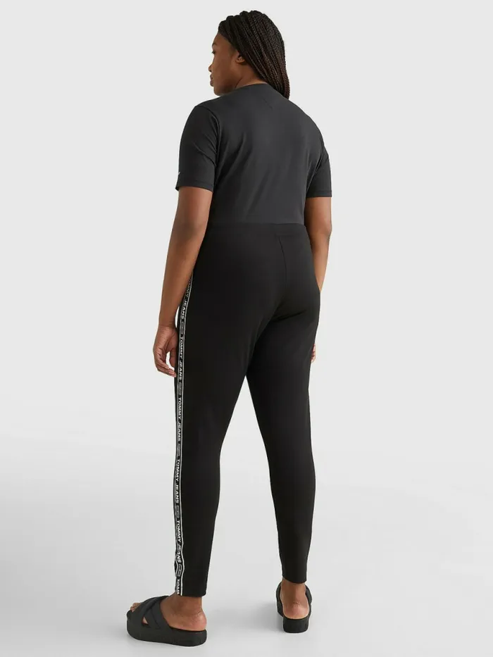 Tommy Hilfiger Curve Cut Out Logo Tape Bodysuit Black Womens Curve Fashion
