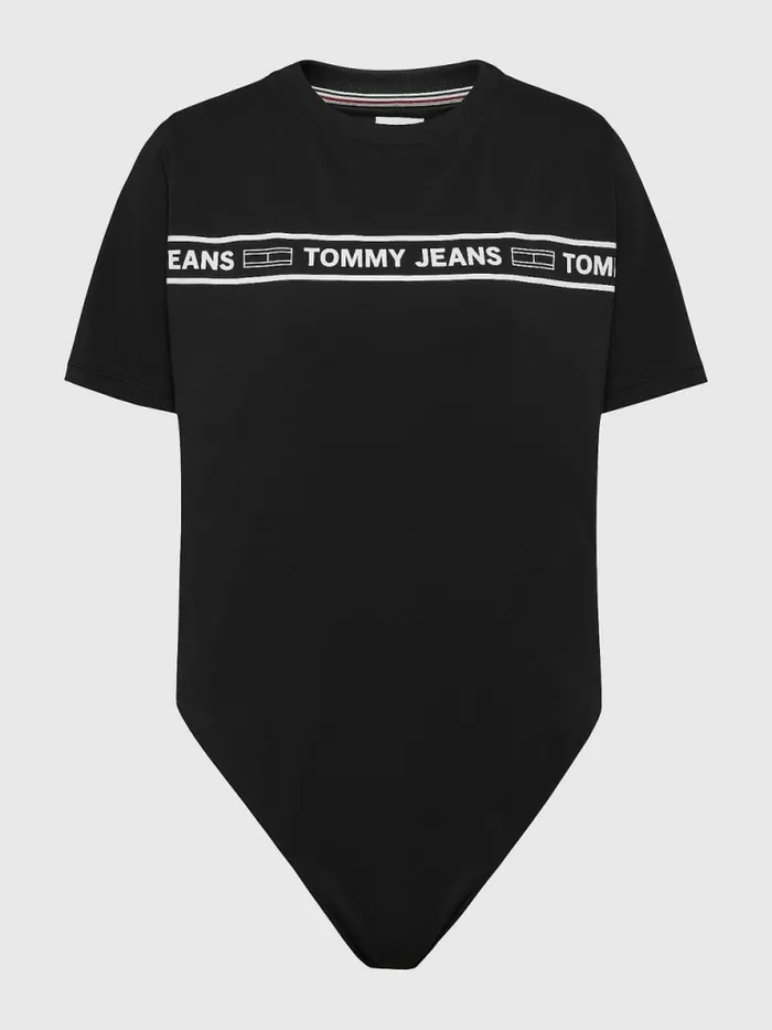 Tommy Hilfiger Curve Cut Out Logo Tape Bodysuit Black Womens Curve Fashion