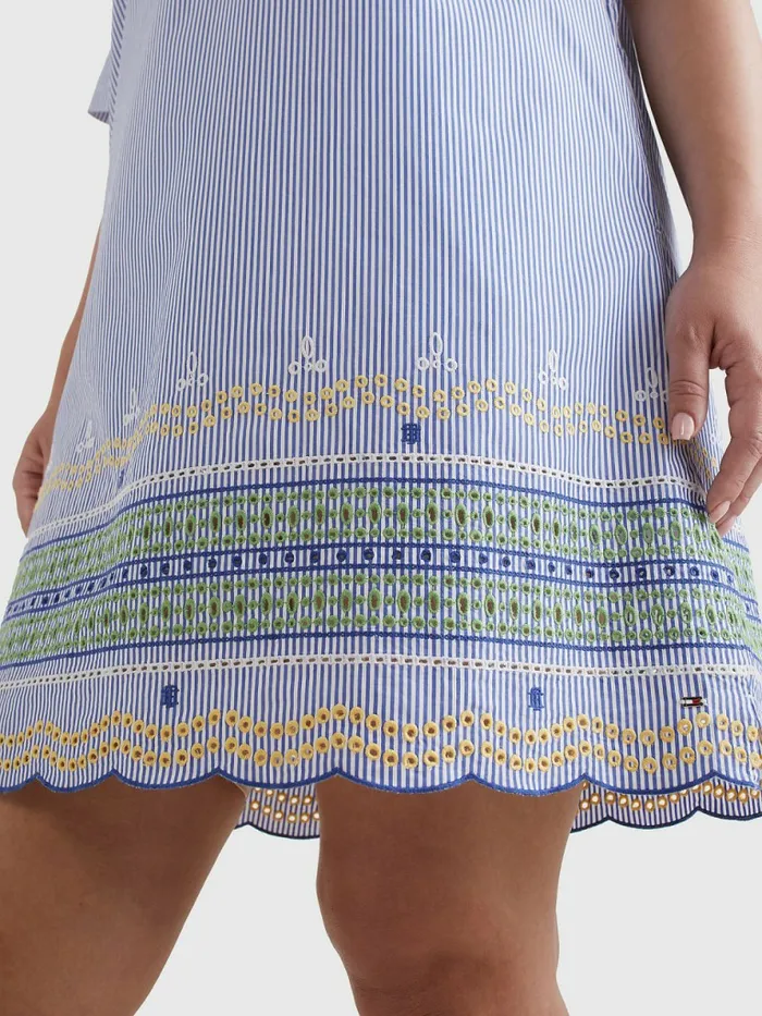 Tommy Hilfiger Curve Embroidery Short Sleeve Shirt Dress Cutwork Ithaca StpPeri Blue Womens Curve Fashion For Sale