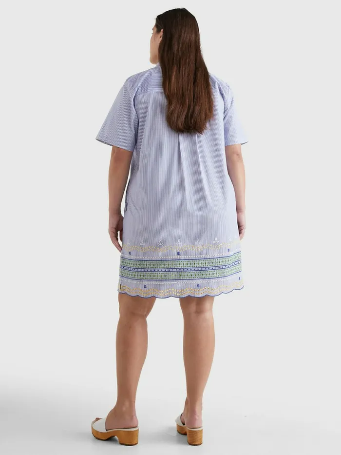 Tommy Hilfiger Curve Embroidery Short Sleeve Shirt Dress Cutwork Ithaca StpPeri Blue Womens Curve Fashion For Sale