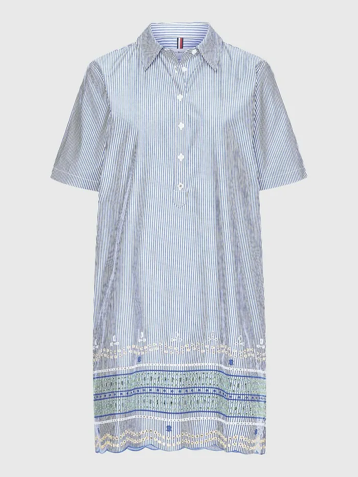 Tommy Hilfiger Curve Embroidery Short Sleeve Shirt Dress Cutwork Ithaca StpPeri Blue Womens Curve Fashion For Sale