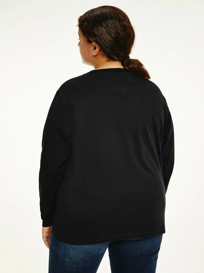 Tommy Hilfiger Curve Essential Logo Slim Fit Long Sleeve TShirt Black Womens TShirts Popular