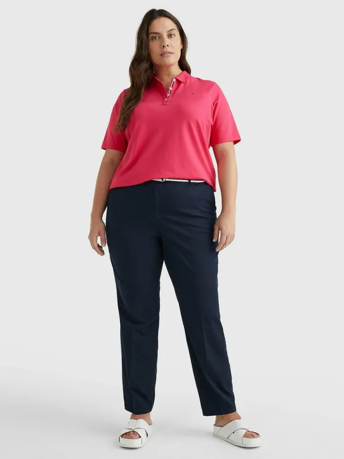 Tommy Hilfiger Curve Essential Placket Detail Polo Pink Splendor Womens Polo Shirts Online