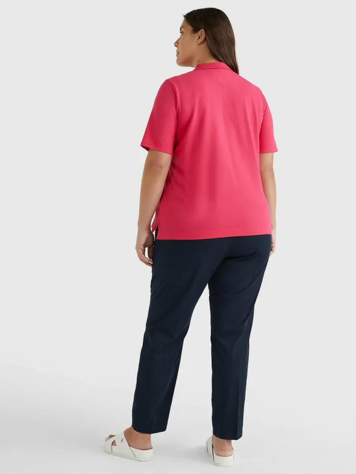 Tommy Hilfiger Curve Essential Placket Detail Polo Pink Splendor Womens Polo Shirts Online