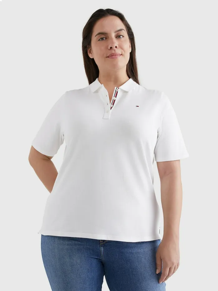 Tommy Hilfiger Curve Essential Placket Detail Polo White Womens Polo Shirts Gift Ideas