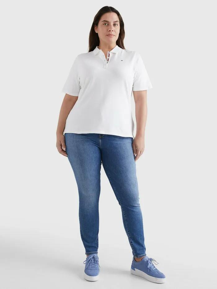 Tommy Hilfiger Curve Essential Placket Detail Polo White Womens Polo Shirts Gift Ideas
