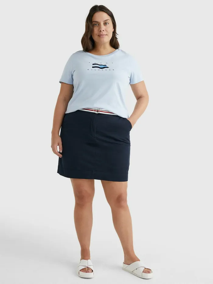 Tommy Hilfiger Curve Flock Flag TShirt Breezy Blue Womens TShirts Cheap On Sale
