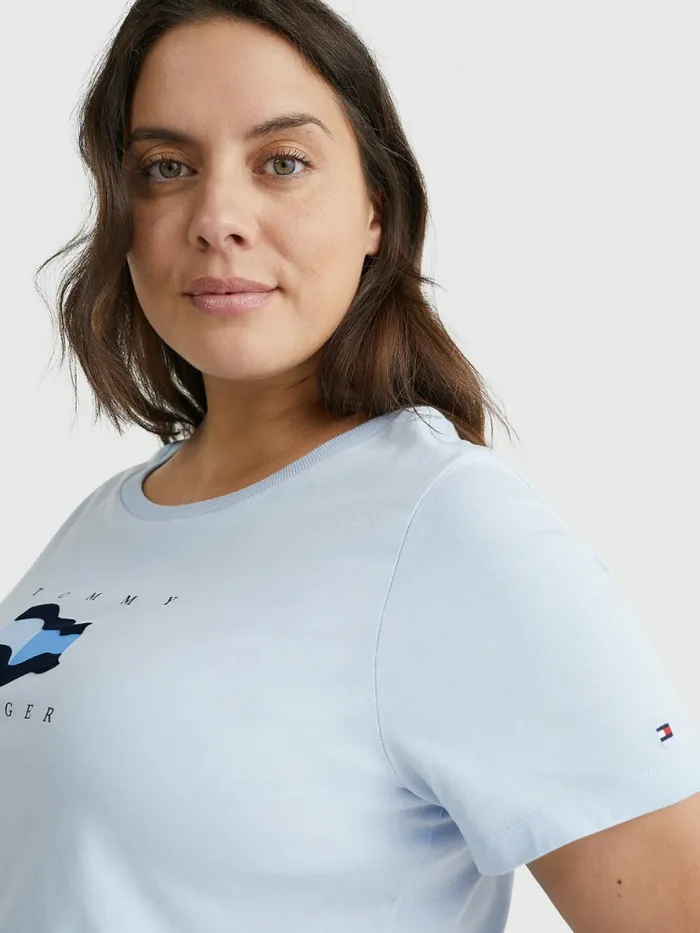 Tommy Hilfiger Curve Flock Flag TShirt Breezy Blue Womens TShirts Cheap On Sale