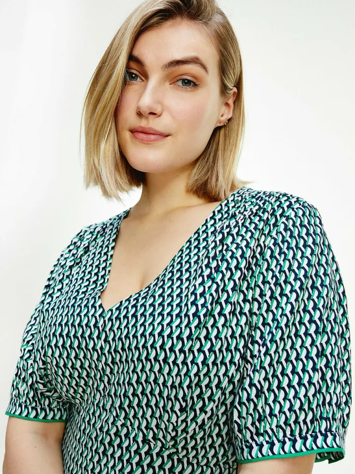Tommy Hilfiger Curve Geometric Print Knee Length Dress Court Side GeoPrimary Green Womens Dresses and Jumpsuits For Sale