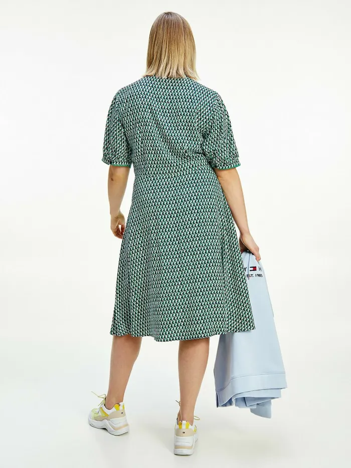 Tommy Hilfiger Curve Geometric Print Knee Length Dress Court Side GeoPrimary Green Womens Dresses and Jumpsuits For Sale
