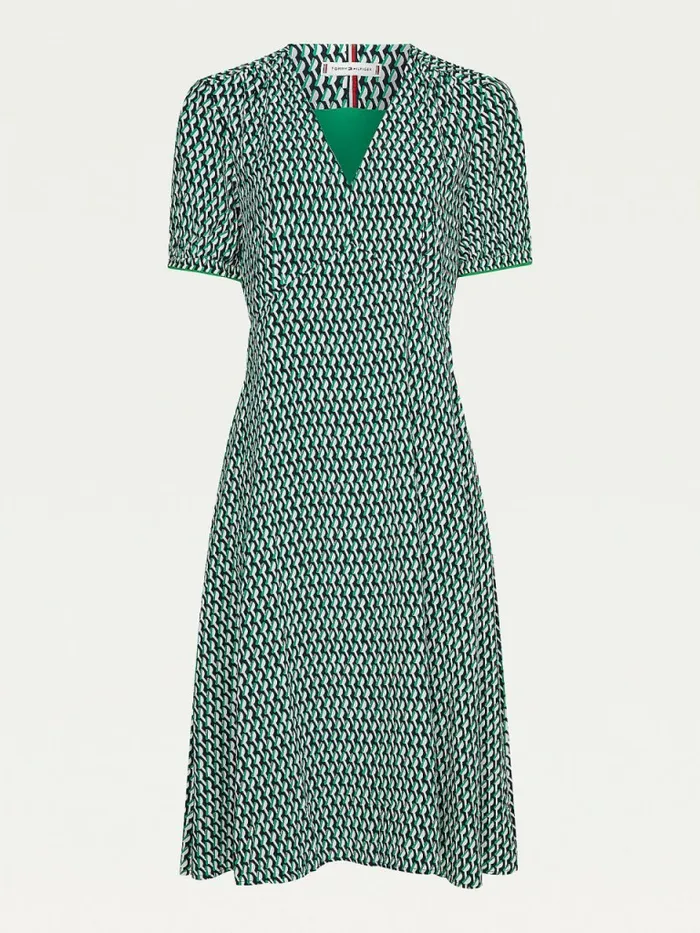 Tommy Hilfiger Curve Geometric Print Knee Length Dress Court Side GeoPrimary Green Womens Dresses and Jumpsuits For Sale