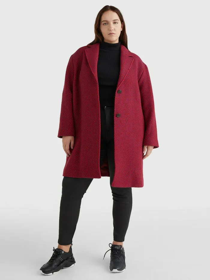 Tommy Hilfiger Curve Herringbone SingleBreasted Coat Ruby Crimson Herringbone Womens Coats and Jackets Fashion