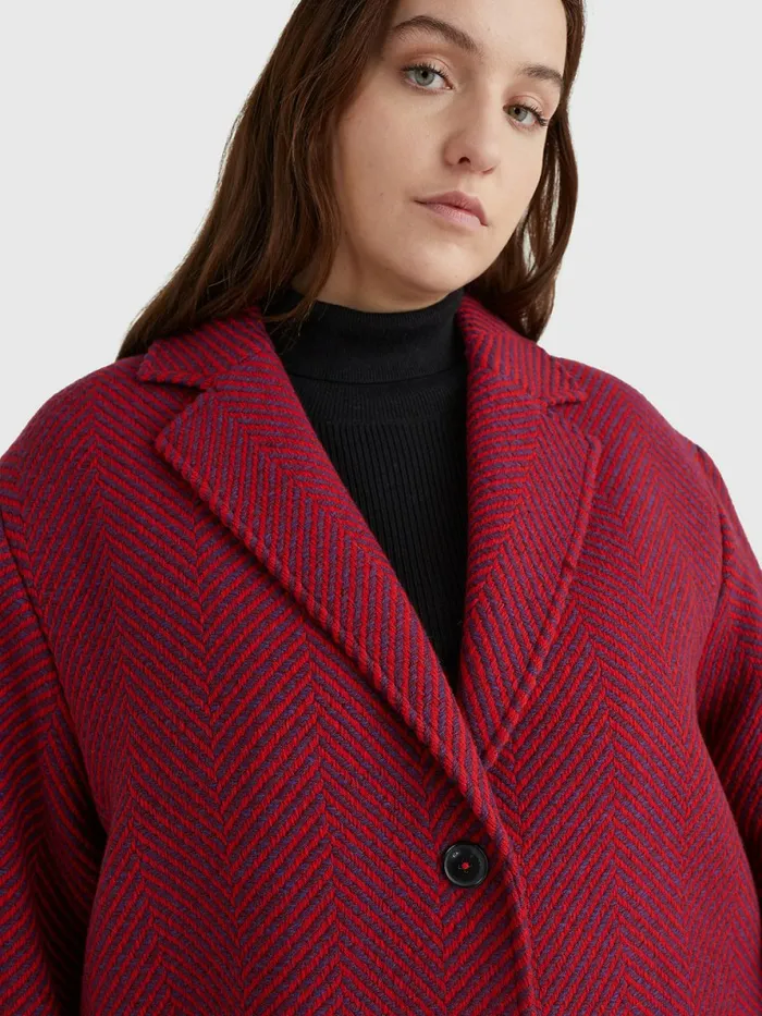 Tommy Hilfiger Curve Herringbone SingleBreasted Coat Ruby Crimson Herringbone Womens Coats and Jackets Fashion