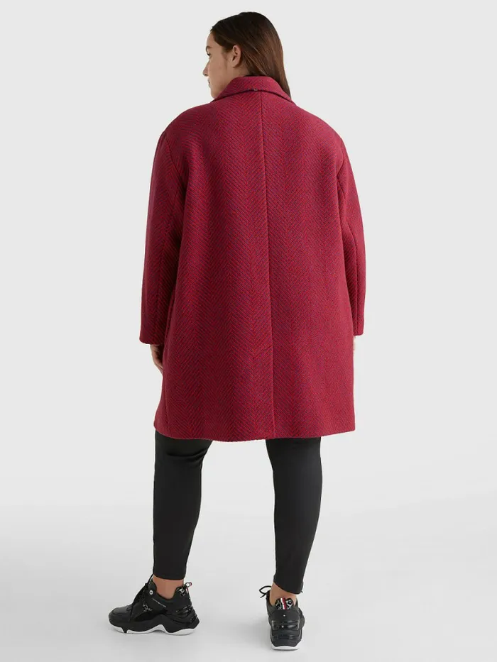 Tommy Hilfiger Curve Herringbone SingleBreasted Coat Ruby Crimson Herringbone Womens Coats and Jackets Fashion