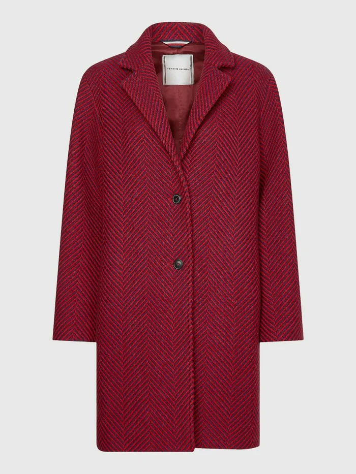 Tommy Hilfiger Curve Herringbone SingleBreasted Coat Ruby Crimson Herringbone Womens Coats and Jackets Fashion