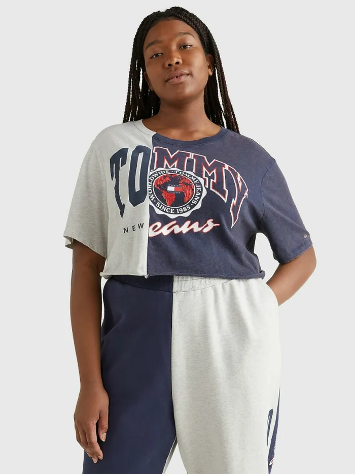 Tommy Hilfiger Curve Logo Cropped TShirt Twilight NavyMulti Womens Curve Fashion Tommy Hilfiger Curve Logo Cropped TShirt Twilight NavyMulti Womens Curve Fashion
