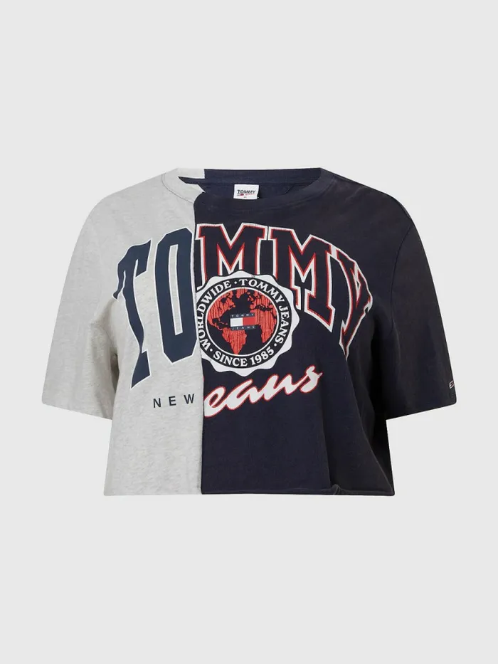 Tommy Hilfiger Curve Logo Cropped TShirt Twilight NavyMulti Womens Curve Fashion