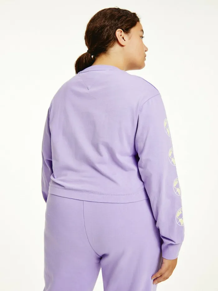 Tommy Hilfiger Curve Long Sleeves Cropped Fit TShirt Violet Viola Womens Curve Fashion