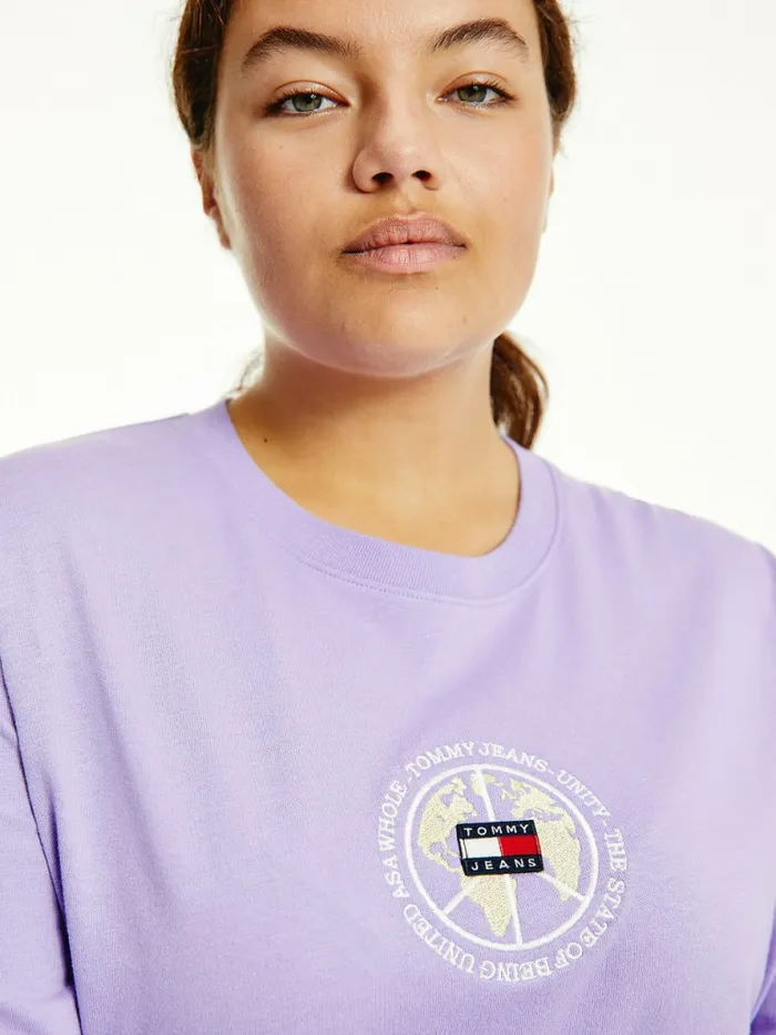 Tommy Hilfiger Curve Long Sleeves Cropped Fit TShirt Violet Viola Womens Curve Fashion