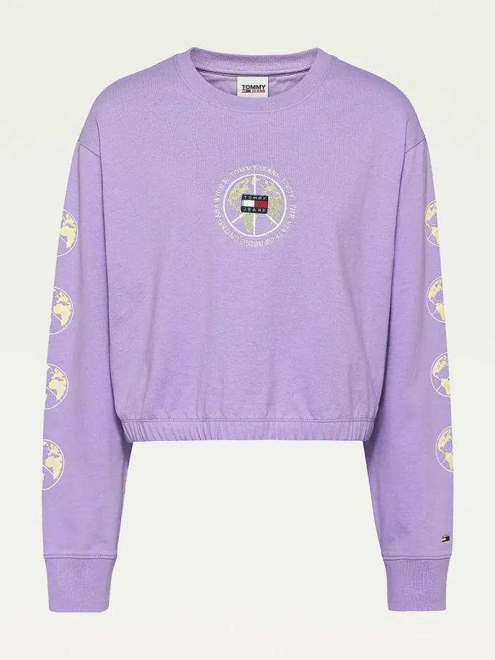 Tommy Hilfiger Curve Long Sleeves Cropped Fit TShirt Violet Viola Womens Curve Fashion