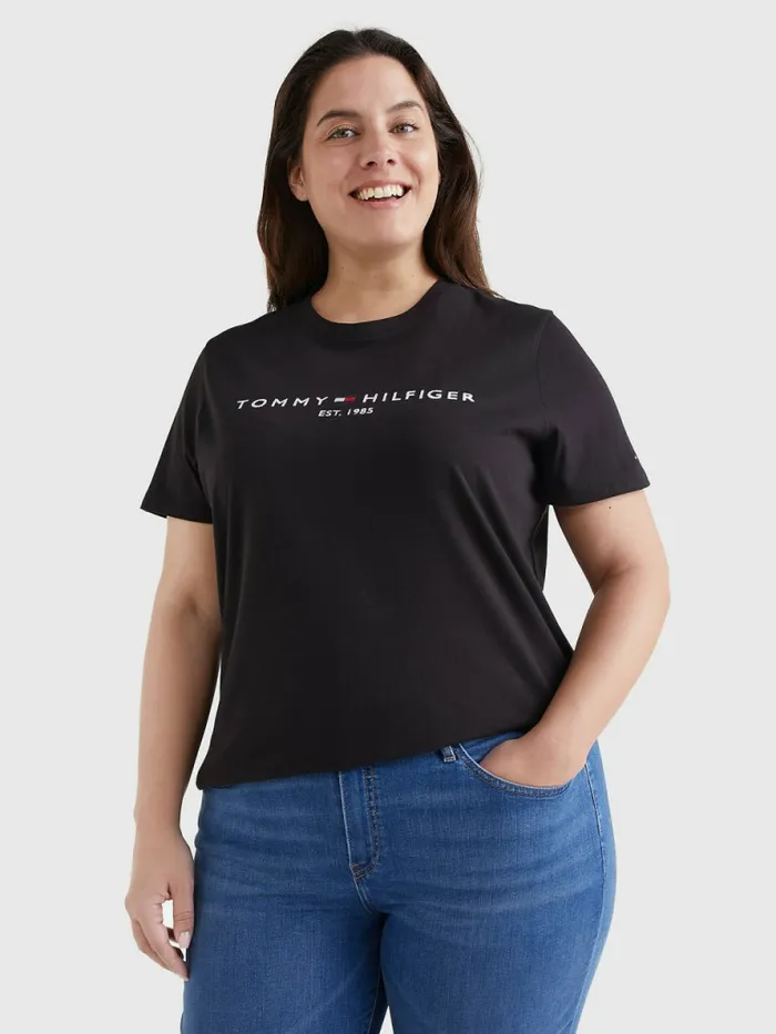 Tommy Hilfiger Curve Organic Cotton Logo TShirt Black Womens Curve Fashion